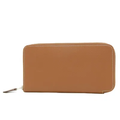 Shop Hermes Hermès Azap Brown Leather Wallet  ()