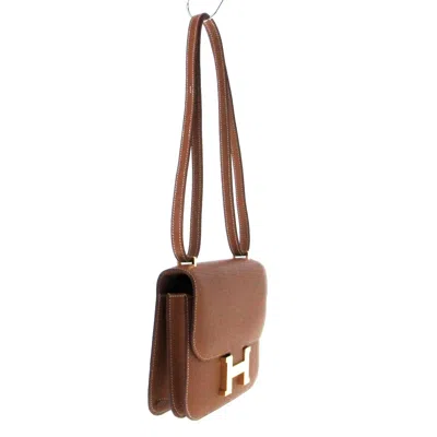 Shop Hermes Hermès Constance Brown Leather Shoulder Bag ()