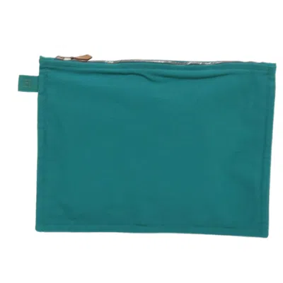 Shop Hermes Hermès Turquoise Canvas Clutch Bag ()