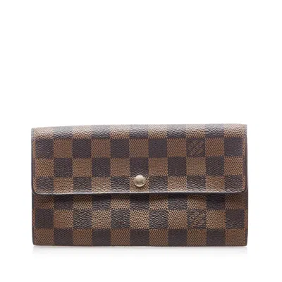 Pre-owned Louis Vuitton Brown Canvas Damier Ebene Sarah Wallet ()