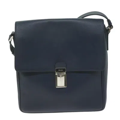 Shop Prada Saffiano Navy Leather Shoulder Bag ()