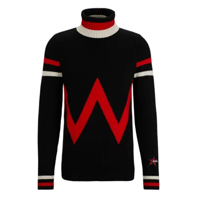 Shop Hugo Boss X Perfect Moment Virgin-wool Sweater With Stripe Intarsia In Black