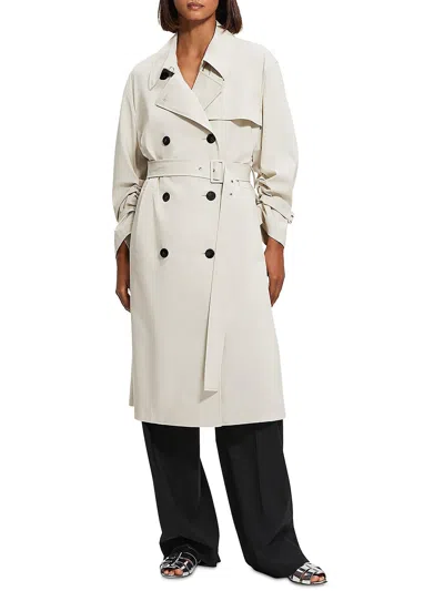 Theory Belted Double-breasted Cotton-blend Gabardine Trench Coat In Beige
