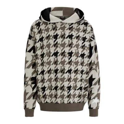 Shop Hugo Boss X Perfect Moment Knitted-wool Hoodie With Houndstooth Pattern In Beige