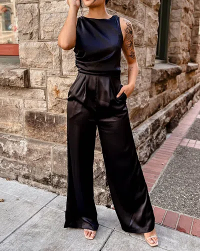Shop Mustard Seed The Watch Her Shine Satin Jumpsuit In Black