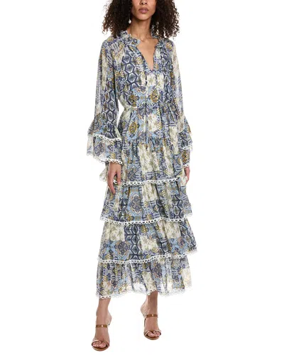 Shop Beulah Tiered Maxi Dress In Blue