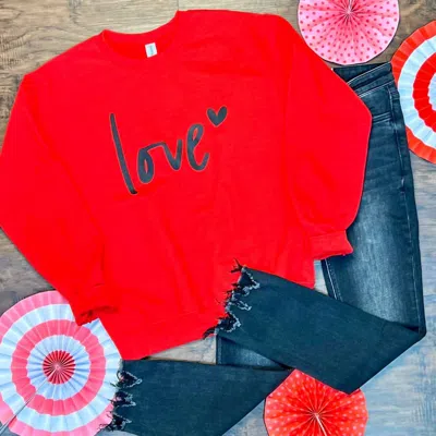 Shop Humm + Willow Love Sweatshirt In Red