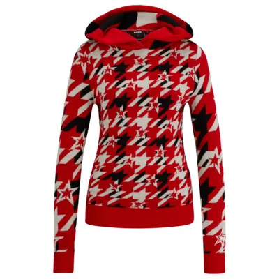 Shop Hugo Boss X Perfect Moment Houndstooth Hoodie In Virgin Wool In Red