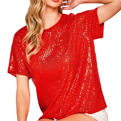 Shop Vine & Love Phoebe Short Sleeve Sequin Top In Red
