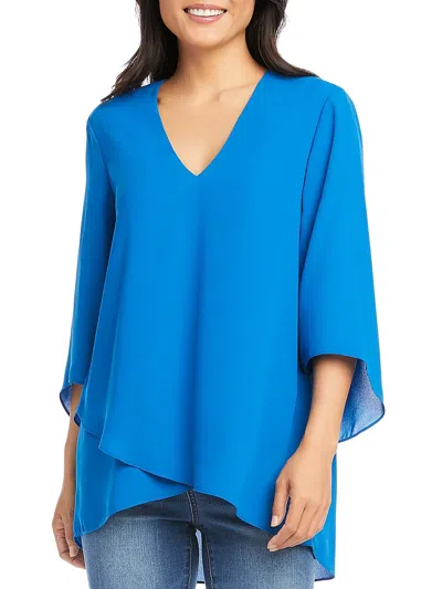 Shop Karen Kane Womens V-neck Layered Blouse In Blue