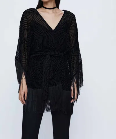 Wild Pony Devore Velvet Kimono With Fringe In Black In Black