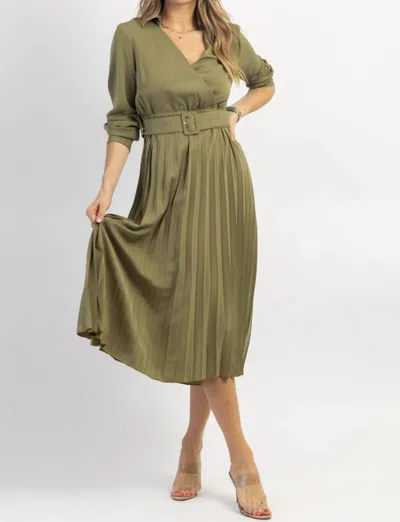 Shop Sundayup Juliette Pleated Midi Dress In Olive In Green