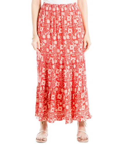 Shop Max Studio Rayon Maxi Tiered Skirt In Red
