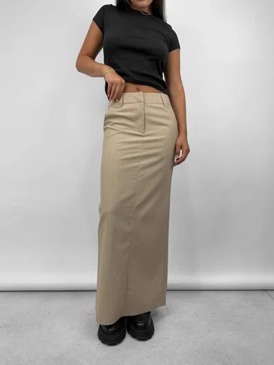 Shop Mimosa Pinstripe Tailored Trouser Midi Skirt In Tan In Multi