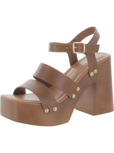 Shop Madden Girl Greenvil Womens Faux Leather Studded Platform Sandals In Brown