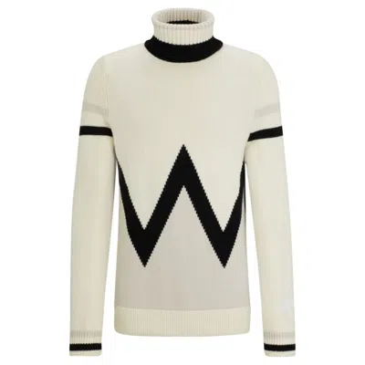 Shop Hugo Boss X Perfect Moment Virgin-wool Sweater With Stripe Intarsia In Beige