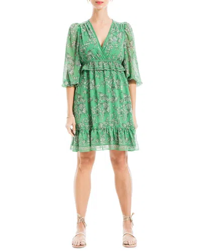 Shop Max Studio Georgette V-neck Short Dress In Green