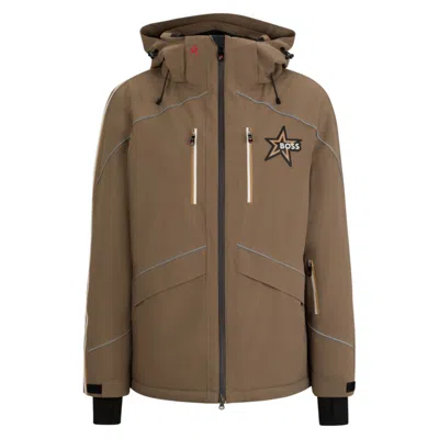 Shop Hugo Boss X Perfect Moment Hooded Down Ski Jacket With Special Branding In Beige