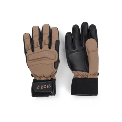Shop Hugo Boss X Perfect Moment Mixed-material Ski Gloves With Leather In Beige