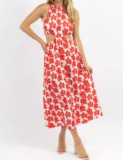 Shop Sundayup Aloha Cutout Sleeveless Midi Dress In Floral Red In Multi