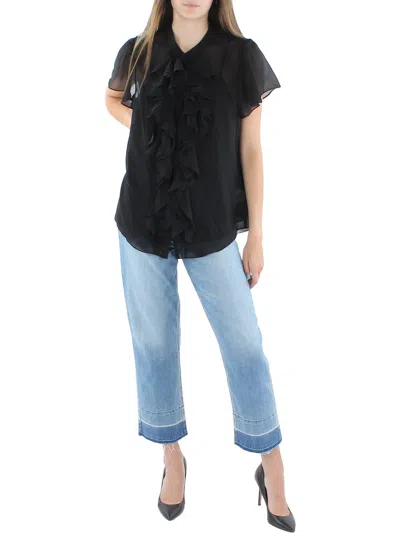 Shop Lauren Ralph Lauren Womens Ruffled Flutter Sleeve Blouse In Black