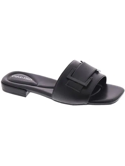 Shop Calvin Klein Tangelo Womens Faux Leather Slip-on Slide Sandals In Black