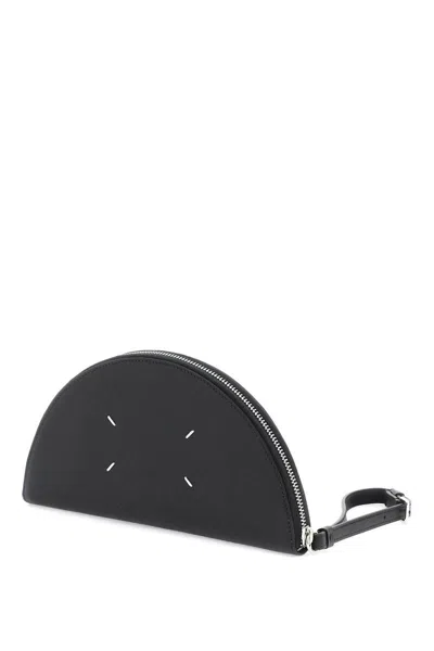 Shop Maison Margiela Saffiano Leather Pouch With Wrist Handle. In Black