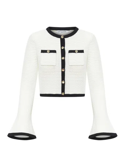 Shop Self-portrait Cardigan Sweater In White
