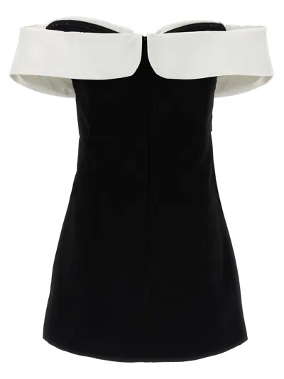 Shop Self-portrait Black Crepe Bow Mini Dresses White/black
