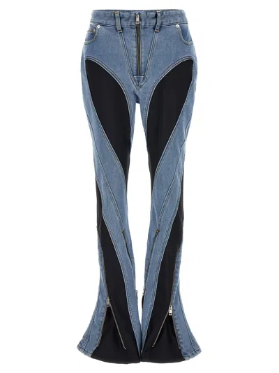 Shop Mugler Zipped Bi-material Jeans Multicolor