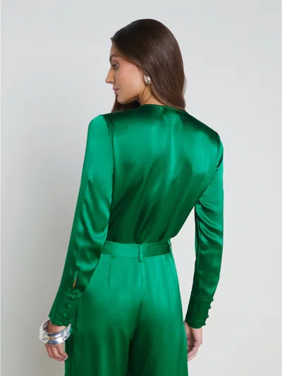 Shop L Agence Blaze Silk Bodysuit In Sea Green