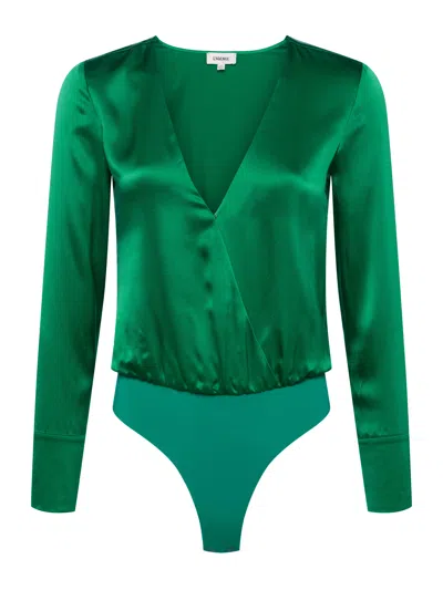 Shop L Agence Blaze Silk Bodysuit In Sea Green
