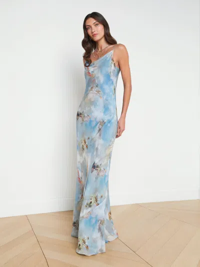 Shop L Agence Christine Silk Dress In Light Blue Multi Renaissance