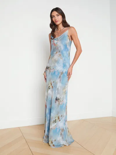 Shop L Agence Christine Silk Dress In Light Blue Multi Renaissance