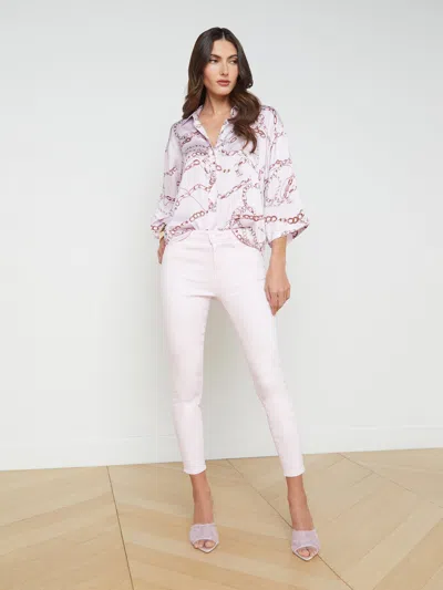Shop L Agence Margot Coated Skinny Jean In Lilac Snow/white Contrast Coated