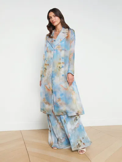 Shop L Agence Moda Silk Organza Trench Coat In Light Blue Multi Renaissance