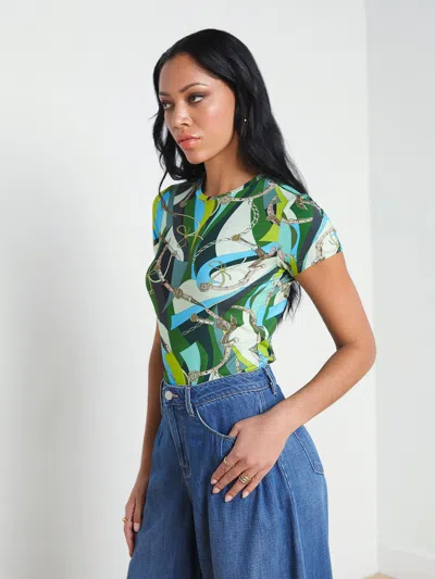 Shop L Agence Ressi Fitted Tee In Small Sea Green Belt Swirl