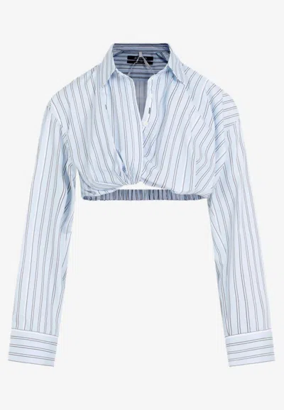 Shop Jacquemus Bahia Striped Cropped Shirt In Blue