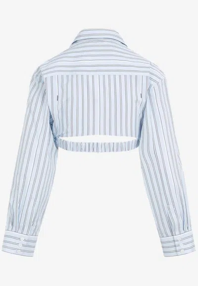 Shop Jacquemus Bahia Striped Cropped Shirt In Blue