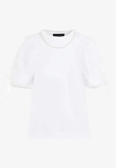 Shop Simone Rocha Beaded Tulle Overlay Puff-sleeved Top In White