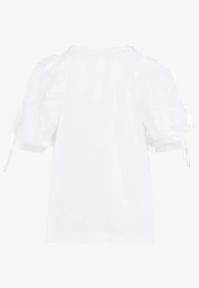 Shop Simone Rocha Beaded Tulle Overlay Puff-sleeved Top In White