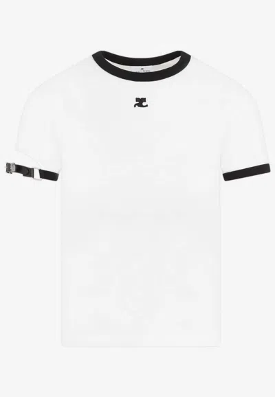 Shop Courrèges Buckled-sleeved Short-sleeved T-shirt In White