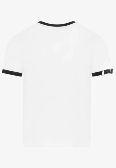Shop Courrèges Buckled-sleeved Short-sleeved T-shirt In White