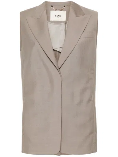 Shop Fendi Mohair Tailored Vest Clothing In Nude & Neutrals
