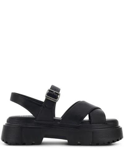 Shop Hogan Crossover Sandals Shoes In Black