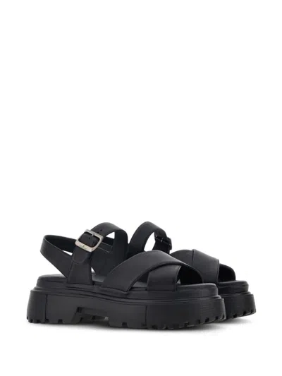 Shop Hogan Crossover Sandals Shoes In Black