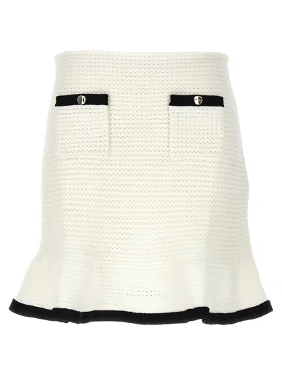Shop Self-portrait 'crochet' Skirt In White/black