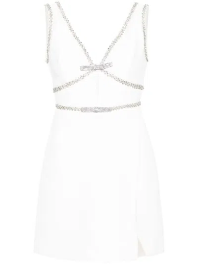 Shop Self-portrait Crystal-embellished Mini Dress In White