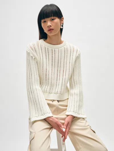 Shop White + Warren Cotton Rope Bell Sleeve Crewneck Top In White