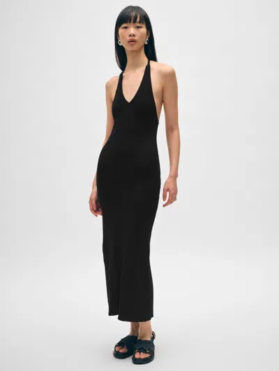 Shop White + Warren Organic Cotton Ribbed Halter Dress In Black